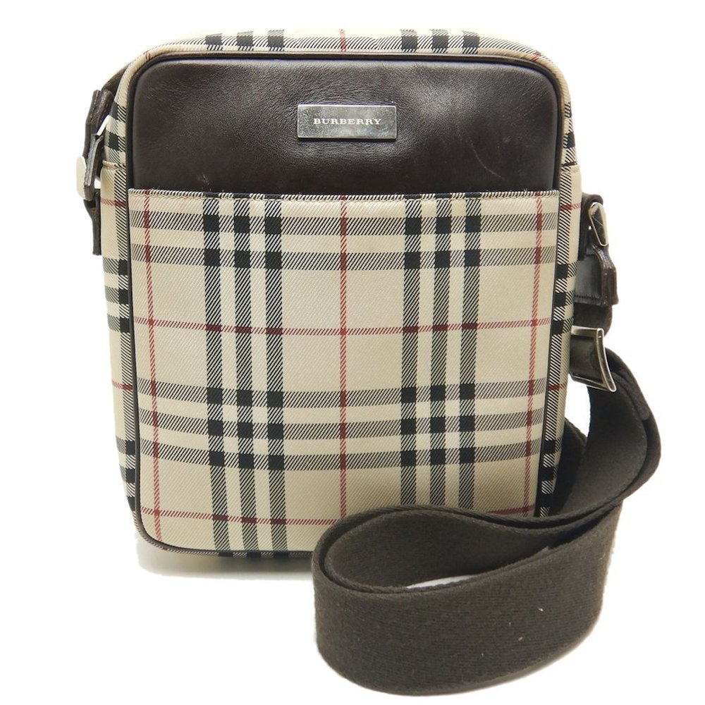 Burberry Shoulder Bag Canvas Leather Beige Brown
